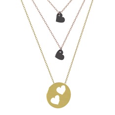 Üçlü Kalp Kolye - 925 ayar siyah rodyum kaplama gümüş kolye (45 cm rose altın rolo zincir) #jecrvc