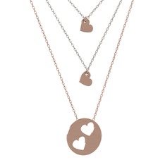 Üçlü Kalp Kolye - 8 ayar rose altın kolye (45 cm beyaz altın rolo zincir) #kulzxz