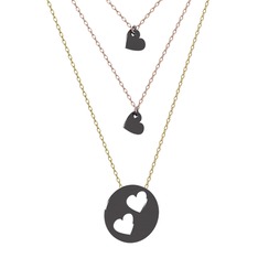 925 ayar siyah rodyum kaplama gümüş kolye (45 cm rose altın rolo zincir)