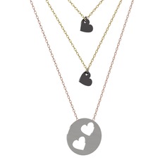 Üçlü Kalp Kolye - 925 ayar siyah rodyum kaplama gümüş kolye (45 cm altın rolo zincir) #n3blfc