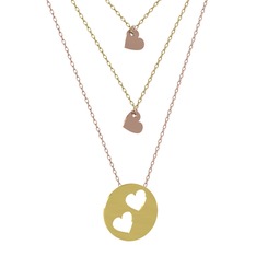 Üçlü Kalp Kolye - 8 ayar rose altın kolye (45 cm altın rolo zincir) #ohhe5r