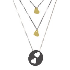Üçlü Kalp Kolye - 14 ayar altın kolye (45 cm gümüş rolo zincir) #taulke