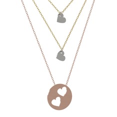 Üçlü Kalp Kolye - 14 ayar beyaz altın kolye (45 cm altın rolo zincir) #txbpeg