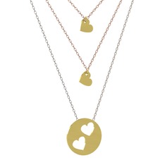 Üçlü Kalp Kolye - 18 ayar altın kolye (45 cm rose altın rolo zincir) #y4b5gp