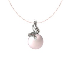 Pembe inci ve dumanlı kuvars 8 ayar beyaz altın kolye (40 cm rose altın rolo zincir)