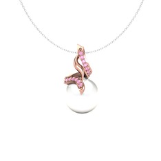 Kraliyet İnci Kolye - Inci ve pembe kuvars 925 ayar rose altın kaplama gümüş kolye (40 cm beyaz altın rolo zincir) #103pqio