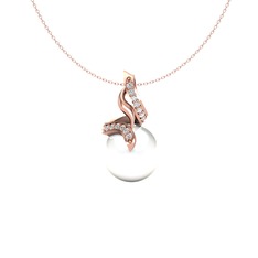Kraliyet İnci Kolye - Inci ve swarovski 925 ayar rose altın kaplama gümüş kolye (40 cm rose altın rolo zincir) #10648ru