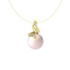 Kraliyet İnci Kolye - Pembe inci ve beyaz zirkon 8 ayar altın kolye (40 cm gümüş rolo zincir) #118sxuk
