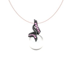 Kraliyet İnci Kolye - Inci ve pembe kuvars 925 ayar siyah rodyum kaplama gümüş kolye (40 cm rose altın rolo zincir) #11p7a6k