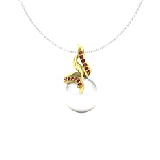 Kraliyet İnci Kolye - Inci ve garnet 18 ayar altın kolye (40 cm beyaz altın rolo zincir) #11vw5o6