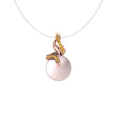 Kraliyet İnci Kolye - Pembe inci ve sitrin 8 ayar rose altın kolye (40 cm gümüş rolo zincir) #12j3lm0