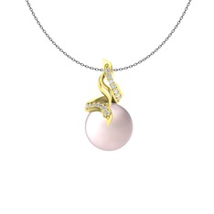Kraliyet İnci Kolye - Pembe inci ve swarovski 14 ayar altın kolye (40 cm gümüş rolo zincir) #12nnelq