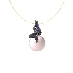 Kraliyet İnci Kolye - Pembe inci ve ametist 925 ayar siyah rodyum kaplama gümüş kolye (40 cm gümüş rolo zincir) #13fadw