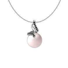 Kraliyet İnci Kolye - Pembe inci ve siyah zirkon 925 ayar gümüş kolye (40 cm gümüş rolo zincir) #140j165