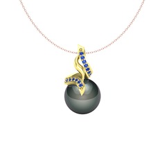 Kraliyet İnci Kolye - Siyah inci ve lab safir 925 ayar altın kaplama gümüş kolye (40 cm gümüş rolo zincir) #146ihwe