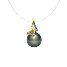 Kraliyet İnci Kolye - Siyah inci ve lab safir 14 ayar altın kolye (40 cm beyaz altın rolo zincir) #15bfbrn