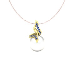 Kraliyet İnci Kolye - Inci ve lab safir 8 ayar altın kolye (40 cm gümüş rolo zincir) #15g52sc