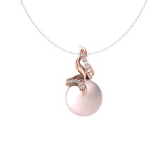 Kraliyet İnci Kolye - Pembe inci ve beyaz zirkon 8 ayar rose altın kolye (40 cm beyaz altın rolo zincir) #15tyx3x