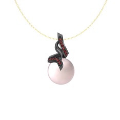 Kraliyet İnci Kolye - Pembe inci ve garnet 925 ayar siyah rodyum kaplama gümüş kolye (40 cm altın rolo zincir) #15xek60