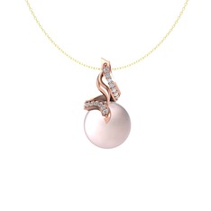 Kraliyet İnci Kolye - Pembe inci ve pırlanta 14 ayar rose altın kolye (0.2288 karat, 40 cm altın rolo zincir) #164lyuq