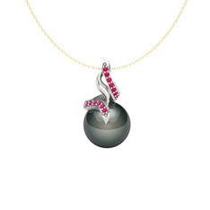 Kraliyet İnci Kolye - Siyah inci ve rodolit garnet 925 ayar gümüş kolye (40 cm altın rolo zincir) #17kitl0