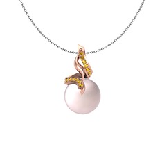 Pembe inci ve sitrin 8 ayar rose altın kolye (40 cm gümüş rolo zincir)