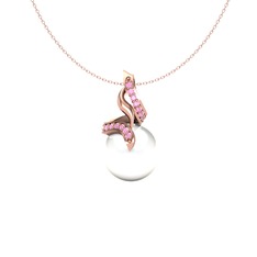 Kraliyet İnci Kolye - Inci ve pembe kuvars 14 ayar rose altın kolye (40 cm rose altın rolo zincir) #17wudnx