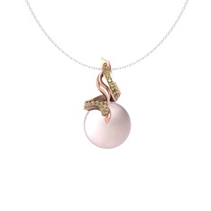 Kraliyet İnci Kolye - Pembe inci ve peridot 8 ayar rose altın kolye (40 cm gümüş rolo zincir) #18a4c3r