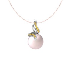 Kraliyet İnci Kolye - Pembe inci ve sitrin 14 ayar beyaz altın kolye (40 cm rose altın rolo zincir) #191rxxx