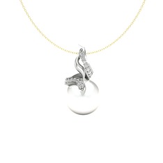 Kraliyet İnci Kolye - Inci ve swarovski 14 ayar beyaz altın kolye (40 cm altın rolo zincir) #19acsy9