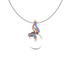 Kraliyet İnci Kolye - Inci ve akuamarin 14 ayar rose altın kolye (40 cm gümüş rolo zincir) #19hfi3q