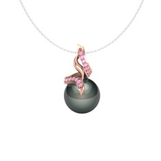 Kraliyet İnci Kolye - Siyah inci ve pembe kuvars 14 ayar rose altın kolye (40 cm beyaz altın rolo zincir) #1a000id