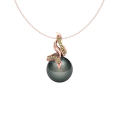 Kraliyet İnci Kolye - Siyah inci ve peridot 8 ayar rose altın kolye (40 cm rose altın rolo zincir) #1ayhu4l
