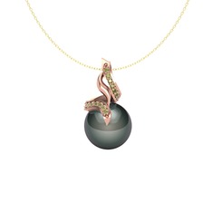 Siyah inci ve peridot 18 ayar rose altın kolye (40 cm altın rolo zincir)