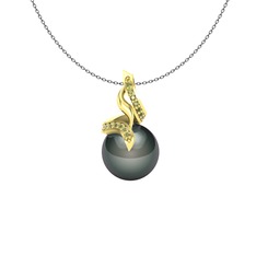 Kraliyet İnci Kolye - Siyah inci ve peridot 18 ayar altın kolye (40 cm gümüş rolo zincir) #1bjv48g