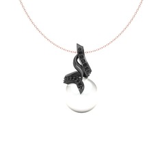 Kraliyet İnci Kolye - Inci ve siyah zirkon 925 ayar siyah rodyum kaplama gümüş kolye (40 cm rose altın rolo zincir) #1c2z5w2
