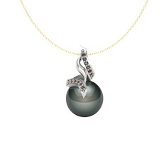 Siyah inci ve dumanlı kuvars 925 ayar gümüş kolye (40 cm gümüş rolo zincir)