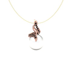 Kraliyet İnci Kolye - Inci ve siyah zirkon 18 ayar rose altın kolye (40 cm altın rolo zincir) #1dj9t0s