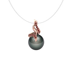 Siyah inci ve garnet 18 ayar rose altın kolye (40 cm beyaz altın rolo zincir)