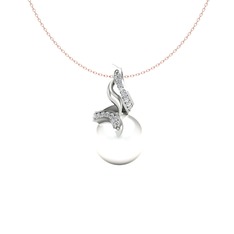 Kraliyet İnci Kolye - Inci ve pırlanta 925 ayar gümüş kolye (0.2288 karat, 40 cm rose altın rolo zincir) #1dxwe8k