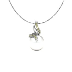 Kraliyet İnci Kolye - Inci ve peridot 8 ayar beyaz altın kolye (40 cm gümüş rolo zincir) #1e0vwfg