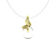 Kraliyet İnci Kolye - Inci ve peridot 8 ayar altın kolye (40 cm beyaz altın rolo zincir) #1eqy1x5