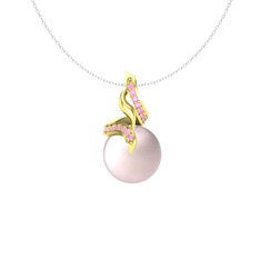 Kraliyet İnci Kolye - Pembe inci ve pembe kuvars 18 ayar altın kolye (40 cm gümüş rolo zincir) #1f1oqe6