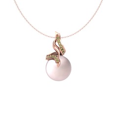 Kraliyet İnci Kolye - Pembe inci ve peridot 18 ayar rose altın kolye (40 cm rose altın rolo zincir) #1f7z99w