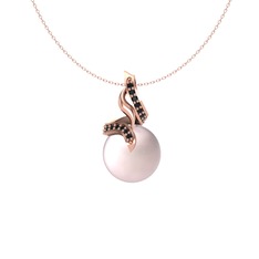 Pembe inci ve siyah zirkon 18 ayar rose altın kolye (40 cm rose altın rolo zincir)