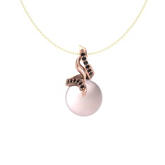 Pembe inci ve siyah zirkon 18 ayar rose altın kolye (40 cm gümüş rolo zincir)