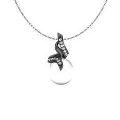 Kraliyet İnci Kolye - Inci ve swarovski 925 ayar siyah rodyum kaplama gümüş kolye (40 cm gümüş rolo zincir) #1hhzyiu