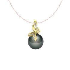 Kraliyet İnci Kolye - Siyah inci ve pırlanta 14 ayar altın kolye (0.2288 karat, 40 cm gümüş rolo zincir) #1hs0fpv