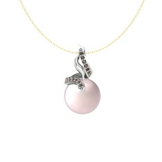 Kraliyet İnci Kolye - Pembe inci ve dumanlı kuvars 14 ayar beyaz altın kolye (40 cm altın rolo zincir) #1iepei