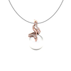 Kraliyet İnci Kolye - Inci ve beyaz zirkon 14 ayar rose altın kolye (40 cm gümüş rolo zincir) #1ijway